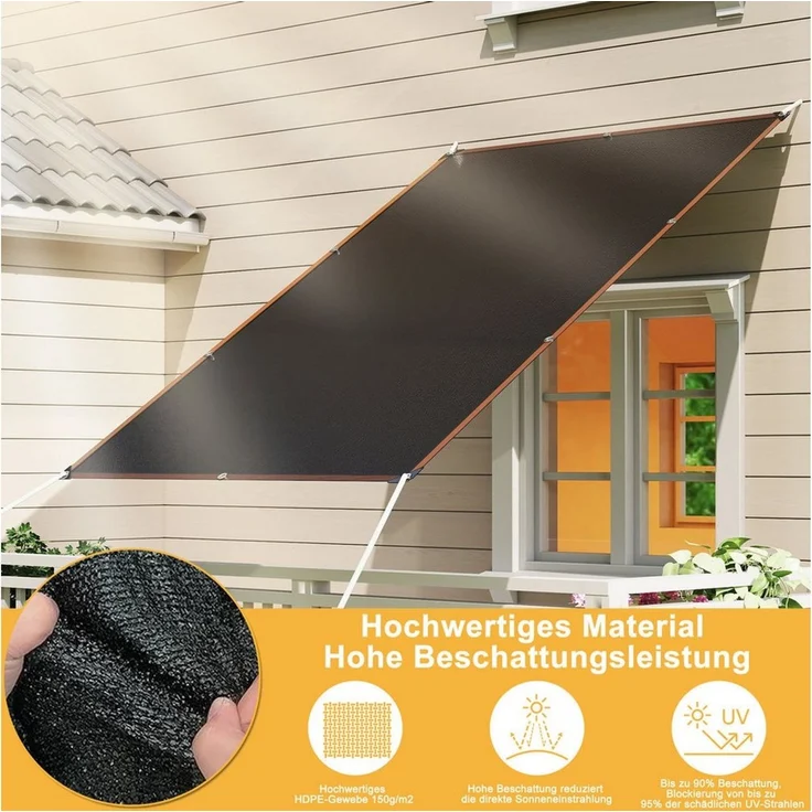 FIVMEN Sonnensegel Schattennetz mit ÖSen Sonnenschutz Windschutz Schattiernetz mit Rope, UV-Schutz 90-95% Shading Rate aus HDPE für Balkon Terrasse Garten – Bild 3
