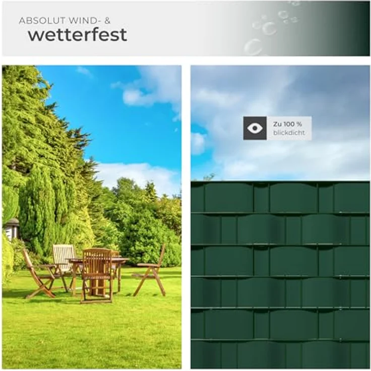 tectake® Sichtschutzfolie, Sichtschutzstreifen mit Befestigungsclips, Windschutz, Sonnenschutz, Sichtschutzmatte für Balkon, Garten, Terrasse, für Stabmattenzaun und Zaunelemente - 70 m, grün – Bild 5