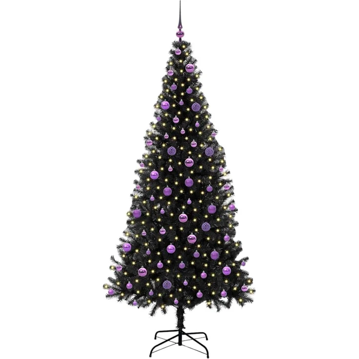 vidaXL Weihnachtsbaum mit LED-Beleuchtung Schwarz 210 cm PVC und Stahl 3396493 – Bild 3