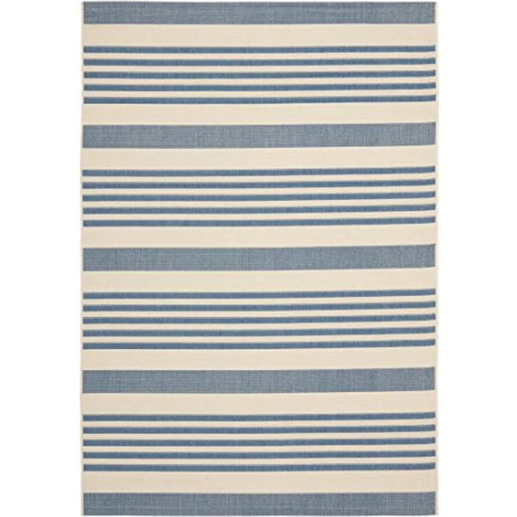 SAFAVIEH Geometrisch Teppich für Wohnzimmer, Esszimmer, Schlafzimmer - Courtyard Collection, Kurzer Flor, Beige und Blau, 160 X 231 cm – Bild 3
