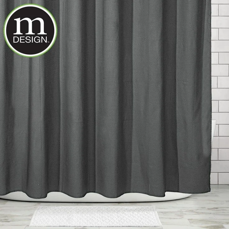 mDesign Luxus Duschvorhang Badewannenvorhang Waffelmuster Polyester Dunkelgrau – Bild 2
