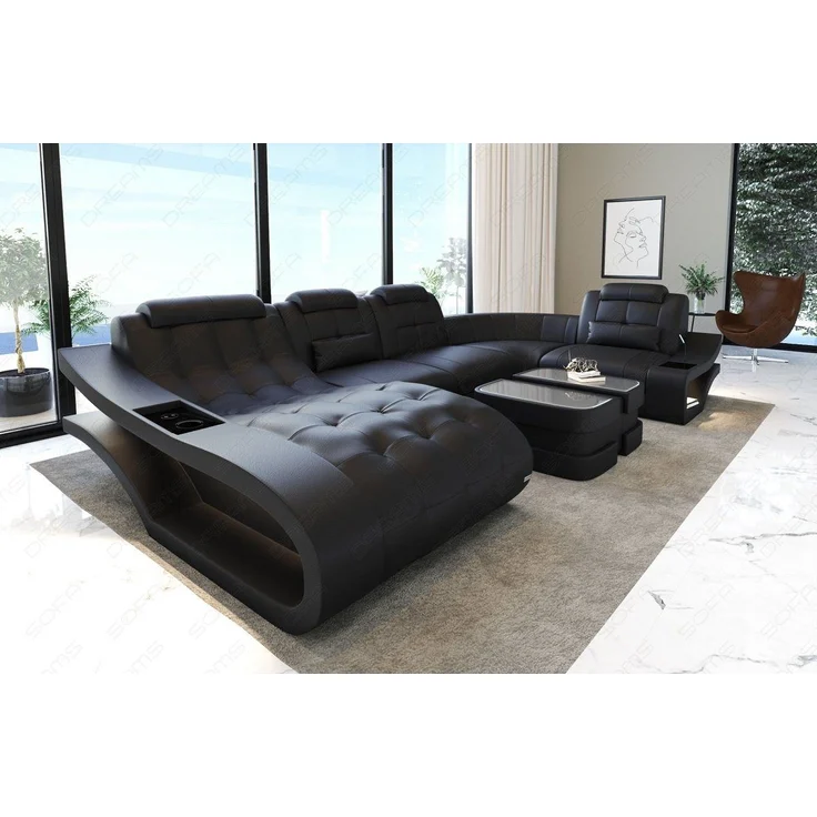 Sofa Dreams Wohnlandschaft Ledersofa Leder Couch Elegante U-Form Ledercouch, wahlweise mit Bettfunktion – Bild 5