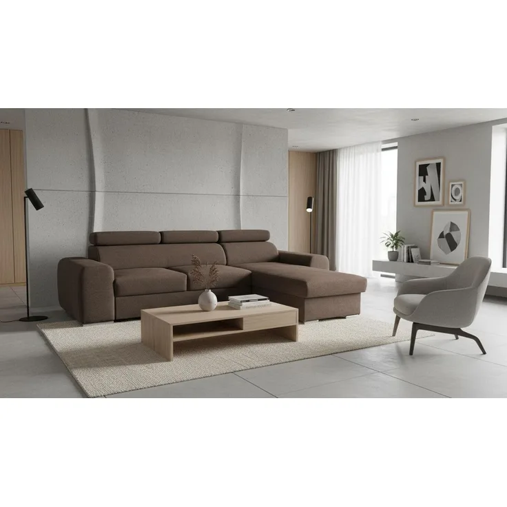 Wohnero24 - Höchste Qualität - Modernes Ecksofa PAVONE 1 - 260 x 183 cm – Chenille Stoff – Schlaffunktion 198 x 125 cm & Bettkasten - Dunkelbraun