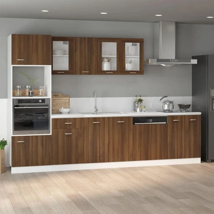 vidaXL Spülenunterschrank, Spülenschrank mit viel Stauraum, Küchenschrank mit 2 Türen, Küchenunterschrank Unterschrank Küche, Braun Eiche-Optik Holzwerkstoff – Bild 2