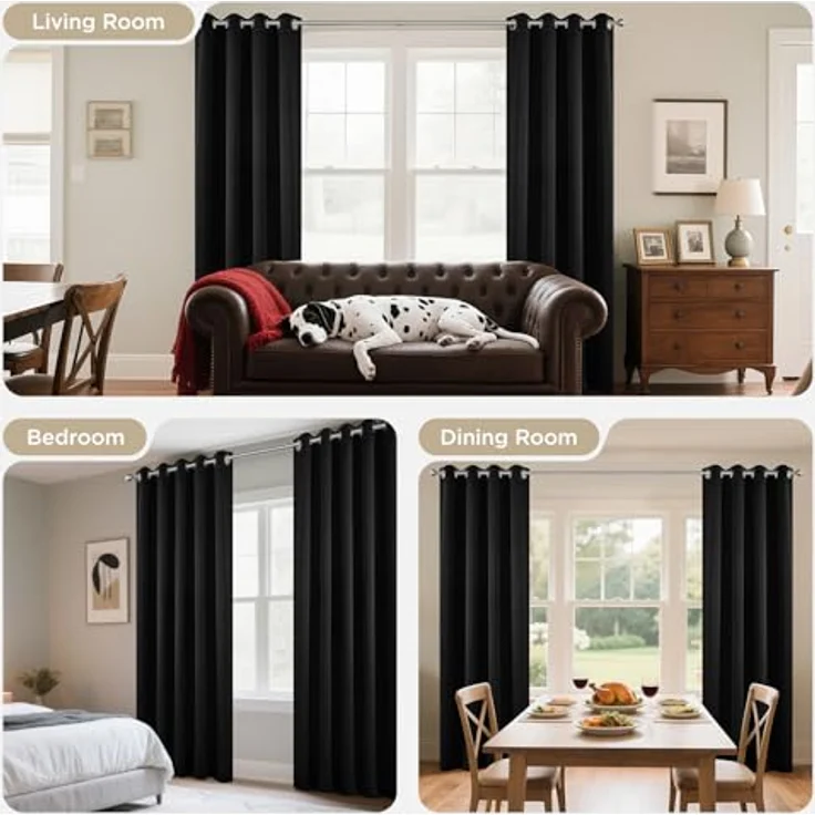 Joydeco Verdunkelungsvorhänge, 213 cm Länge, 2 Paneele, wärmeisoliert, lange Vorhänge und Vorhänge, 2 Burgfarben, Raumverdunkelungsvorhänge für Wohnzimmer, Schlafzimmer, Fenster (B x L x L), 132 x 213 – Bild 6
