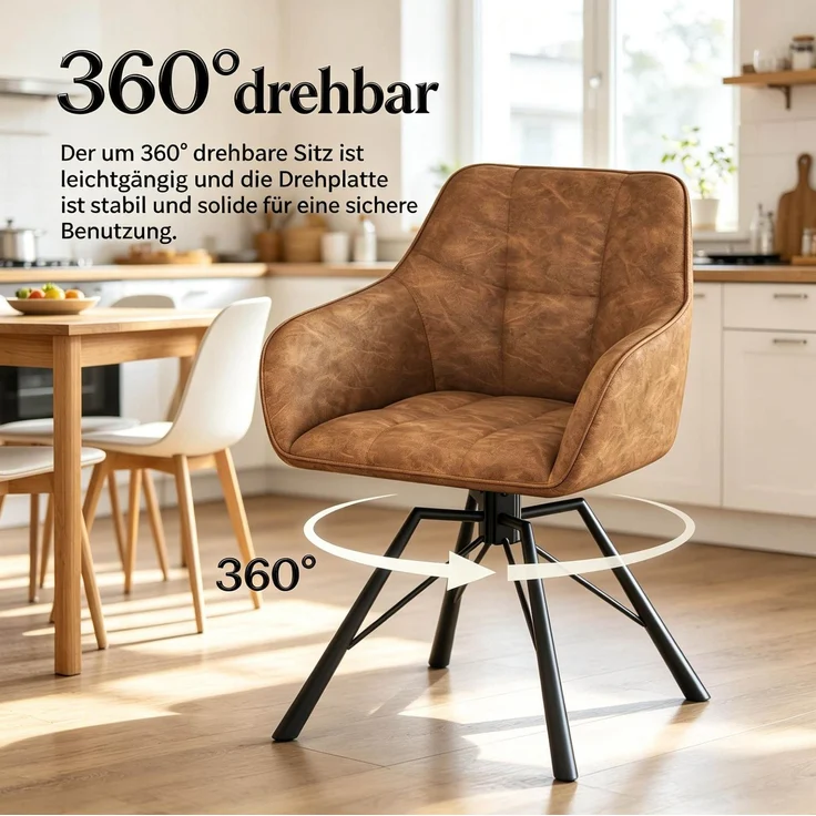 Esszimmerstuhl 57x41x82,5 cm im 2er-Set, drehbar mit Armlehnen und breitem Sitz – Bild 6