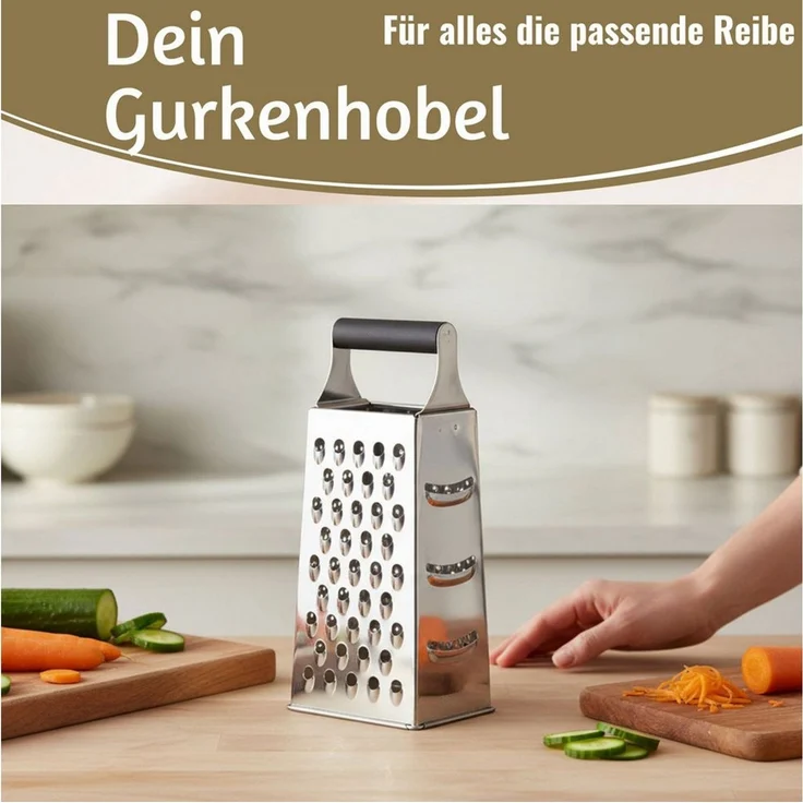LS-LebenStil Vierkantreibe Edelstahl Gemüsereibe 24cm 4-fach Käsereibe Küchenreibe Gurkenhobel, Edelstahl, (Parmesanreibe Kartoffelreibe Käsereibe Käsehobel, 1-St, Obst Gemüse Kartoffeln Käse Hobel Raspel), zum Reiben, Schneiden, Raspeln und feinen Zer... – Bild 4