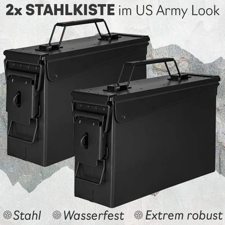 Trucky Aufbewahrungsbox 2x Munitionsbox Box Metallkiste Metallbox 28 x 10 x 18 cm Schwarz – Bild 2
