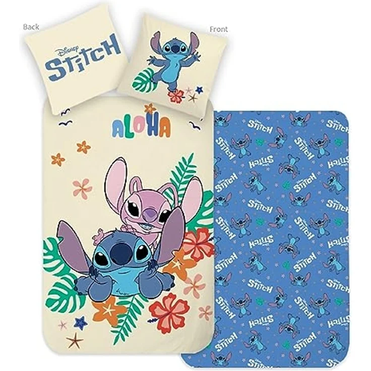 MTOnlinehandel Bettwäsche Lilo & Stitch 135x200 + 80x80 cm, 100 % Baumwolle, Renforcé, 2 teilig, Disney's Kinderbettwäsche mit Reißverschluss – Bild 4