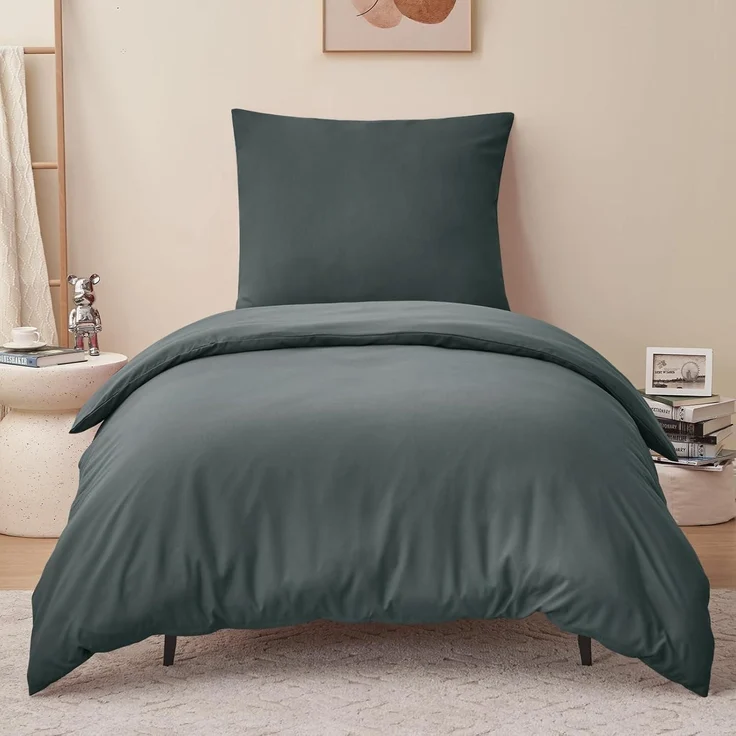 Bettwäsche Set 155x220 Anthrazit 2-teilig Mikrofaser Reißverschluss – Bild 2