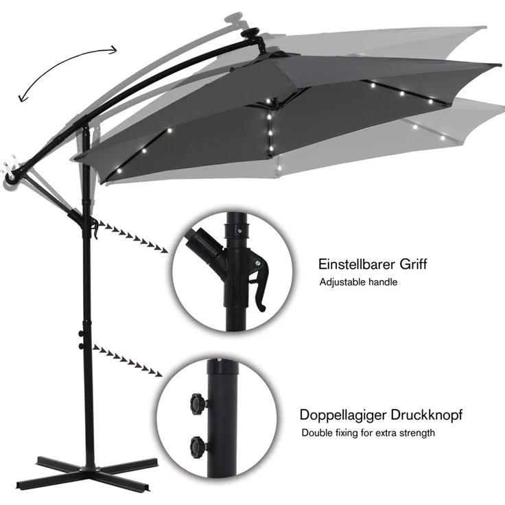 Gartenschirm Sonnenschirm Beige Kurbelschirm 300 cm Ampelschirm LED Marktschirm Strandschirm Terrassenschirm 3 m Meter Aufklappbar Sonnenschutz Garten – Bild 4