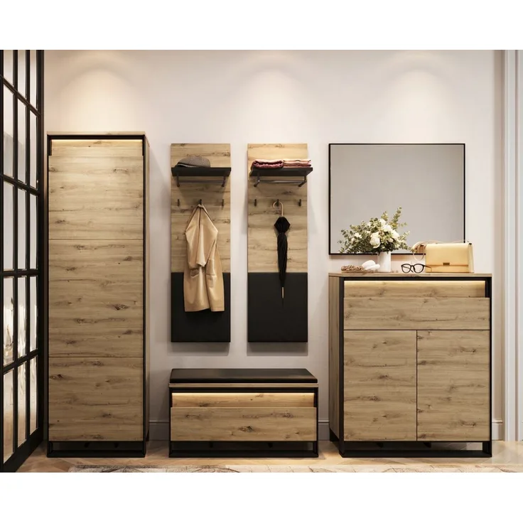 Compleo Garderoben-Set LIMA (Schrank, Schuhschrank, 2x Kleiderbügel, Spiegel, Kommode)