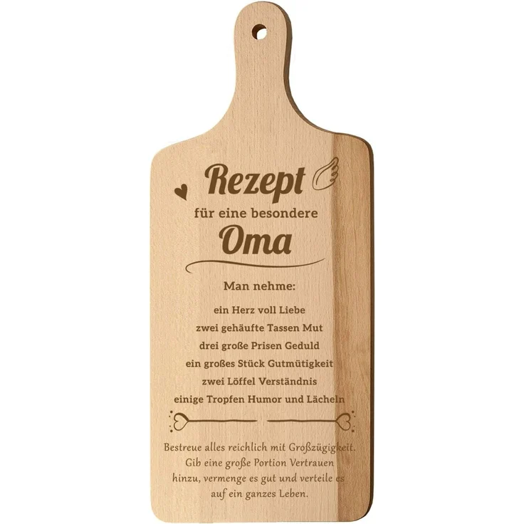 Spruchreif® Schneidebrett XL Schneidebrett mit Griff und Öse ·Rezept Oma/Mama · Geburtstag, (1-St) – Bild 1