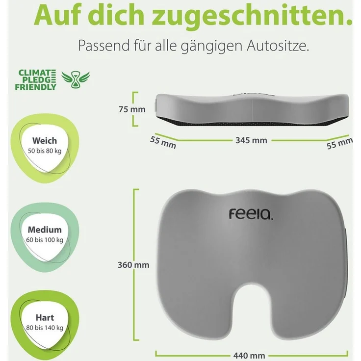 feela Sitzkissen Orthopädisches Auto-Sitzkissen – entlastet Rücken & Steißbein, Mehr Komfort auf langen Fahrten – fördert Haltung & entspanntes Sitzen – Bild 4