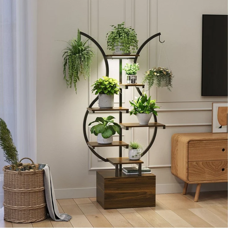 FUROKOY Blumenständer Pflanzenständer Pflanzenregal Blumenregal Outdoor Indoor, 6 Etagen,mit 2 Haken, für Balkon Deko Garten Wohnzimmer – Bild 1