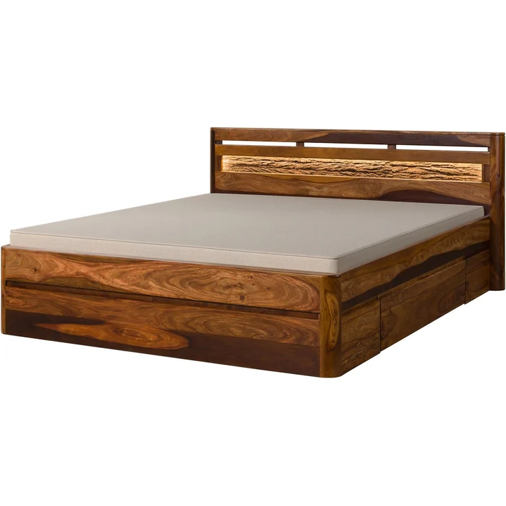 Bett mit Schubladen Sheesham 200x200x90 walnuss gewachst TORONTO LUX #259 – Bild 1