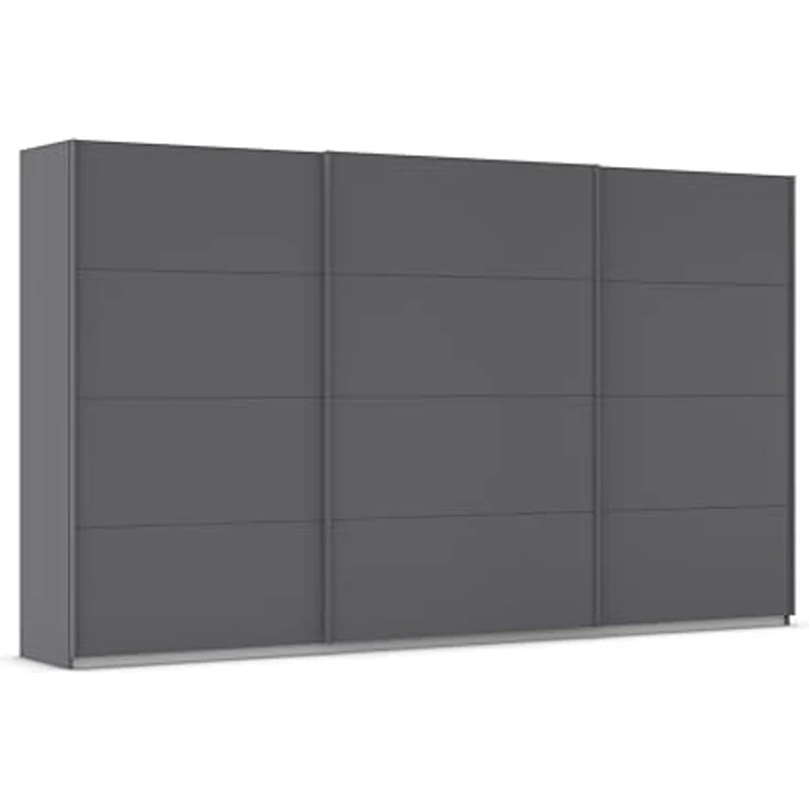 Rauch Möbel Kulmbach, Kleiderschrank mit Schwebetüren für Schlafzimmer, Kinderzimmer, Jugendzimmer, Garderobe, Flur, 3-türig, Zubehör Classic, Farbe Grau metallic, Schwarz, Breite 360 cm – Bild 1