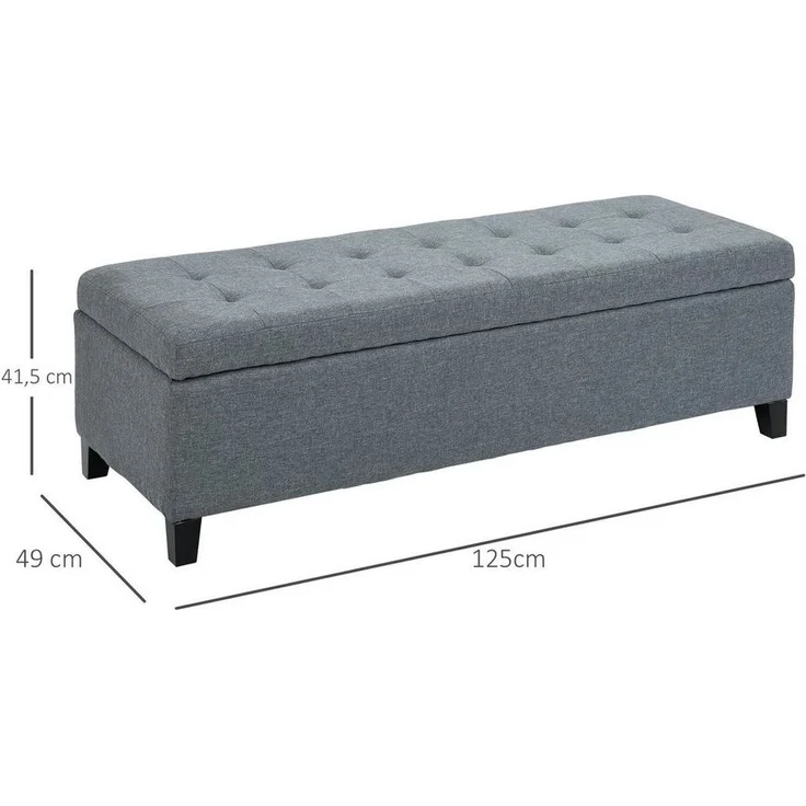 HOMCOM Sitzbank Aufbewahrungsbank mit Deckel (Polsterbank, 1-St, Bettbank), Grau, 125 x 49 x 41,5 cm – Bild 2