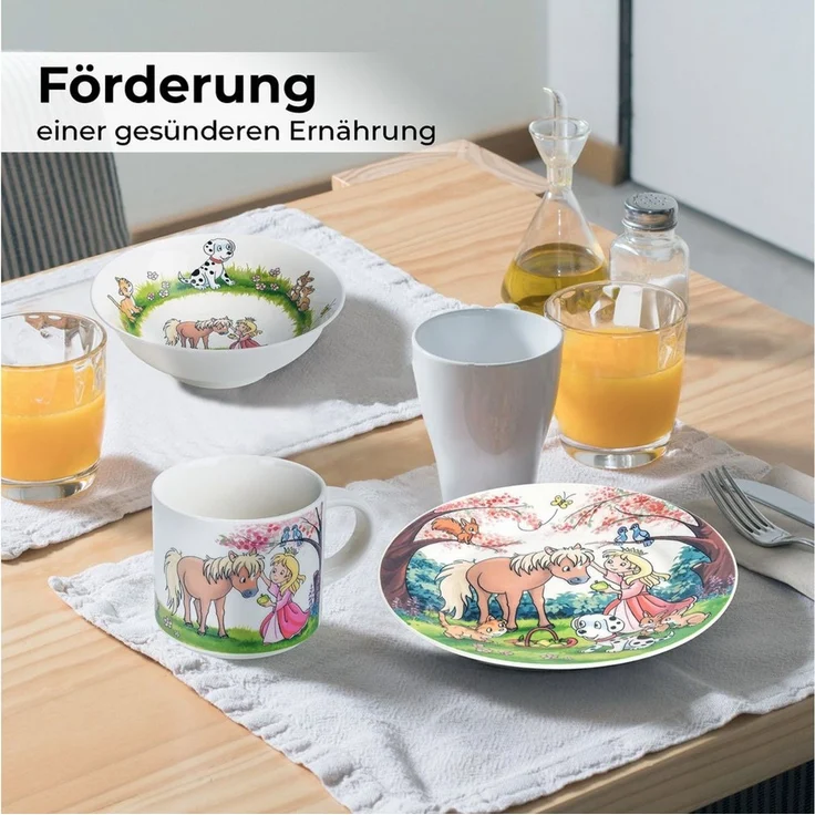MiaMio Kindergeschirr-Set Prinzessin Motiv Rosa (3-tlg), 1 Personen, Keramik, Teller, Schüssel und Tasse mit Kindermotiv – Bild 4