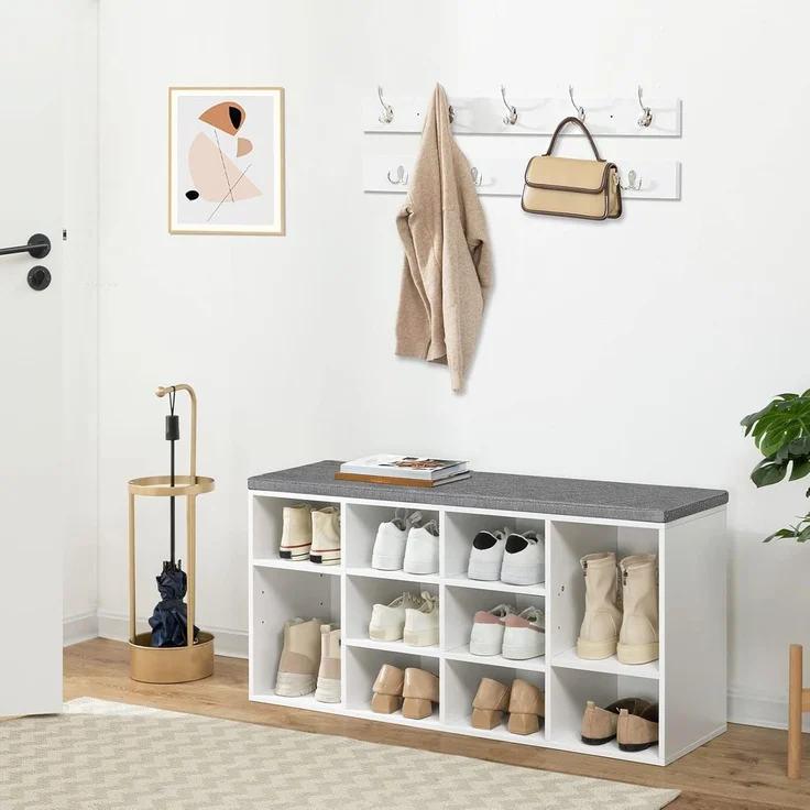 Hoobro SCHUHREGAL Set Weiß Holz Wandgarderobe (H 48 x T 104 x B 30 cm) – Bild 2