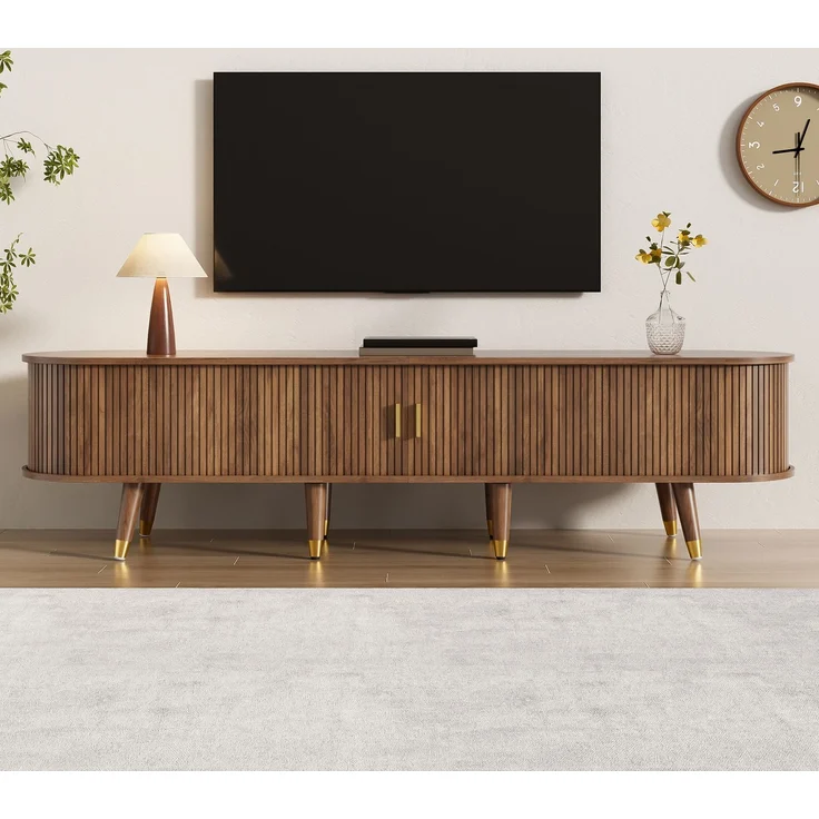 EINHOM 2-Teiliges Wohnzimmerset, Couchtisch mit Hubplatte, TV-Schrank, Schiebetüren, Vertikale Riffelung, Holzfüße, Goldene Griffe, Stauraum – Bild 6