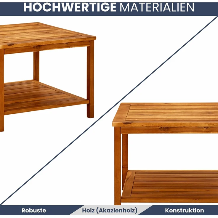 DELUKE® Beistelltisch Holz EMMI - Massivholz, 60x60x45cm | Couchtisch Akazie Beistelltisch Couch Holztisch Outdoor Sofatisch Gartentisch eckig – Bild 4