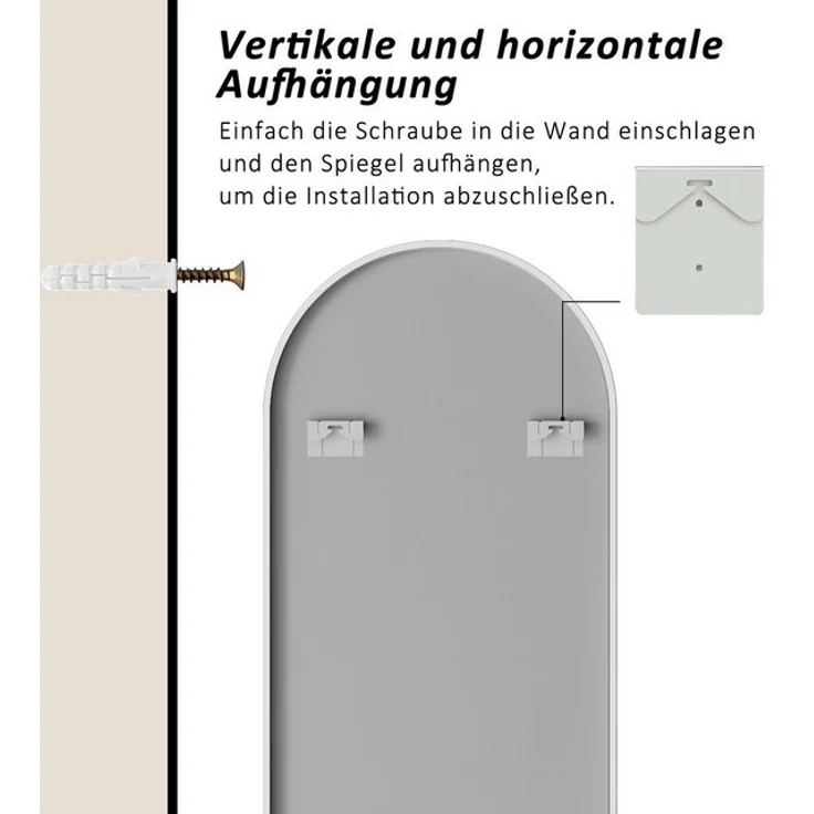Hopibath Wandspiegel ganzkörper 180x80 150x50 160x40 140x40 mit Alurahmen (Ganzkörperspiegel Bogenspiegel, Schwarz Rechteckig, Weiß Oval), für Schlafzimmer Wohnzimmer Garderobe Flur Friseurladen – Bild 4