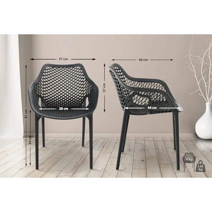 CLP Gartenstuhl Air XL 4er Set, Modern, Gestell Kunststoff, stapelbar, wetterfest,dunkelgrau – Bild 4