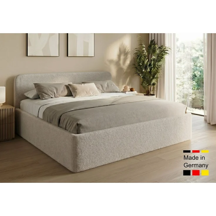 Home Collective Polsterbett Bett mit Stauraum, verstellbarem Lattenrost, viele Größen (Größen: 100x200 120x200 140x200 160x200 180x200 200x200, trendiger Bouclé-Stoff, made in Germany), wählbare Matratze Federkern oder Kaltschaum Creme – Bild 1