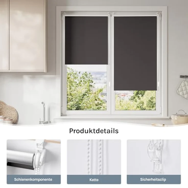 WOLTU Verdunklungsrollo ohne Bohren Anthrazit 80x160 cm (BxH), Thermorollo Klemmfix Fensterrollo Seitenzugrollo easyfix Verdunkelung Rollos Sichtschutz und Sonnenchutz, Klemmrollo für Fenster & Tür – Bild 7