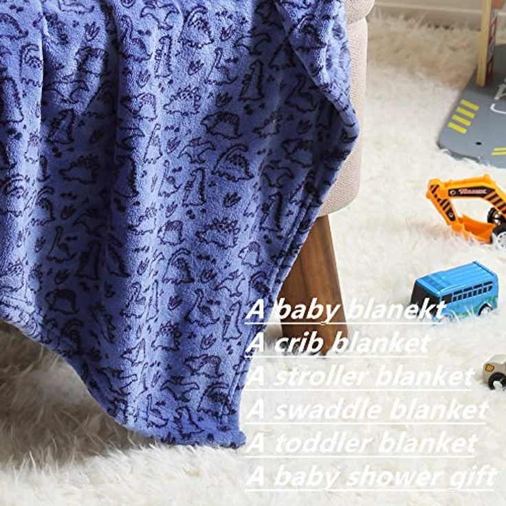CREVENT 75X100 cm, leicht, flauschig, warm, Plüschdecke für Jungen, Säuglinge, Kleinkinder, Neugeborene, Kinderbett, Kinderwagen, Blau Dinosaurier – Bild 8