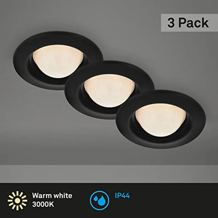 BRILONER LED Einbauleuchten 3er Set, kugelförmige 3W Leuchte, warmweißes Licht, Spritzwasserschutz, Schwarz, 95x36 mm (DxH), 7056-035 – Bild 2