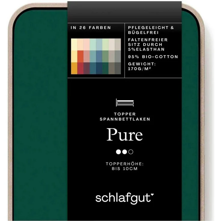 Schlafgut Spannbettlaken PURE TOPPER Bio-Baumwolle mit Elasthan 170 g/m² für Topper bis 10 cm, Jersey-Elasthan, Gummizug: rundum, (1 Stück), PREMIUM Laken für Matratzen bis 10 cm Höhe, dehnbar, blickdicht – Bild 2