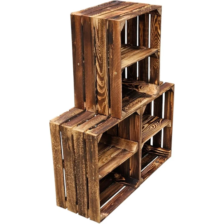Holzkisten Weinkisten Kisten Vintage Geflammt 50 x 40 x 30cm mit Regalböden DIY – Bild 3