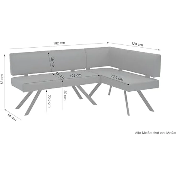 byLIVING Eckbank Toronto, Bezug in dunkelgrau, Gestell in schwarz, L-Form Langer Schenkel Links, Taschenfederkern, Küchenbank, Speisezimmerbank, Maße: B 182, H 85, T 128 cm – Bild 3