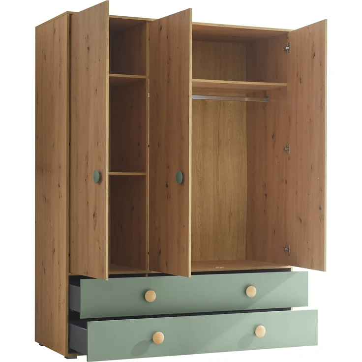 Kleiderschrank >Birta< 2 Schübe, 3 Türen, Artisan Eiche Dekor /Salbei - 153,8x200x58,2 (BxHxT) – Bild 4