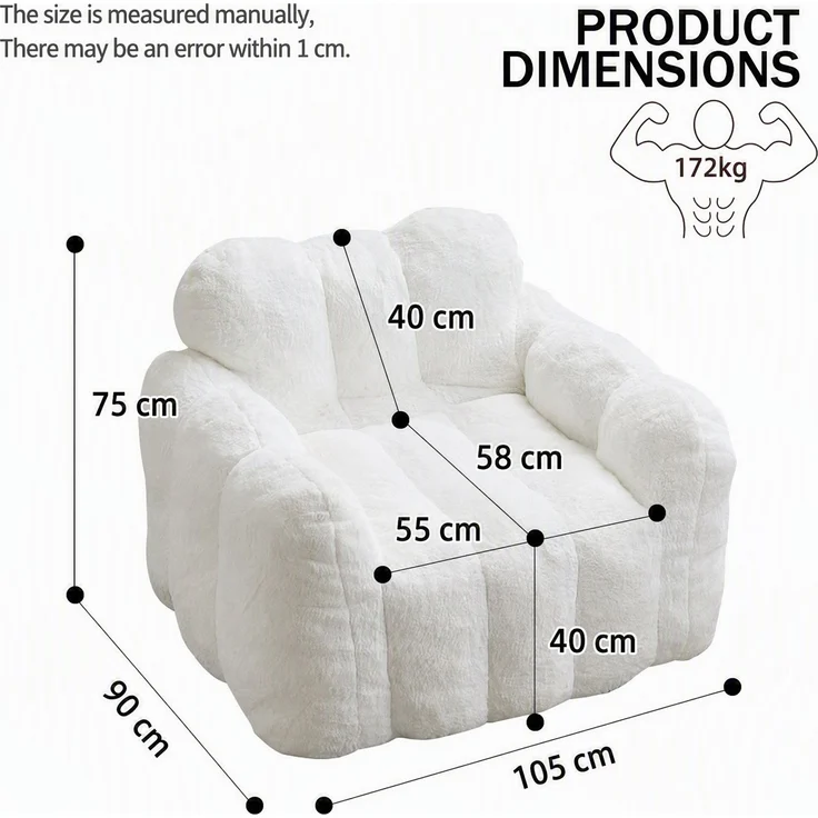 Love Bean Bag, Sitzsitz für Erwachsene, Ohne Montage sofort einsetzbar und leicht zu bewegen, geeignet für Wohnzimmer, Schlafzimmer und andere Umgebungen--Weiß--90x105x75cm--YOUDENOVA – Bild 3