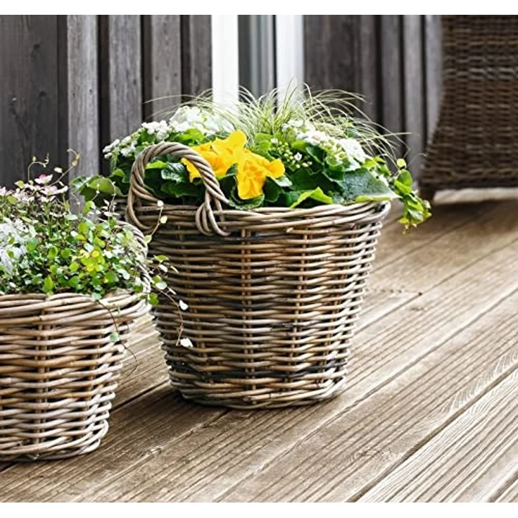 Pflanzkorb "Rattan" groß, Ø 40x30 cm Blumentopf, Pflanztopf, Pflanzkübel für Draußen, Blumenkübel – Bild 1