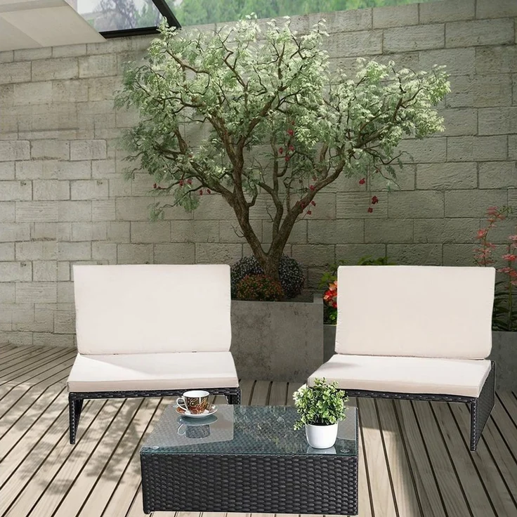 Melko Gartenlounge-Set Gartenset Lounge aus Polyrattan ver. Farben Sitzgruppe 2 Sessel Tisch, (Stück, 3-tlg), Wasserabweisend – Bild 5