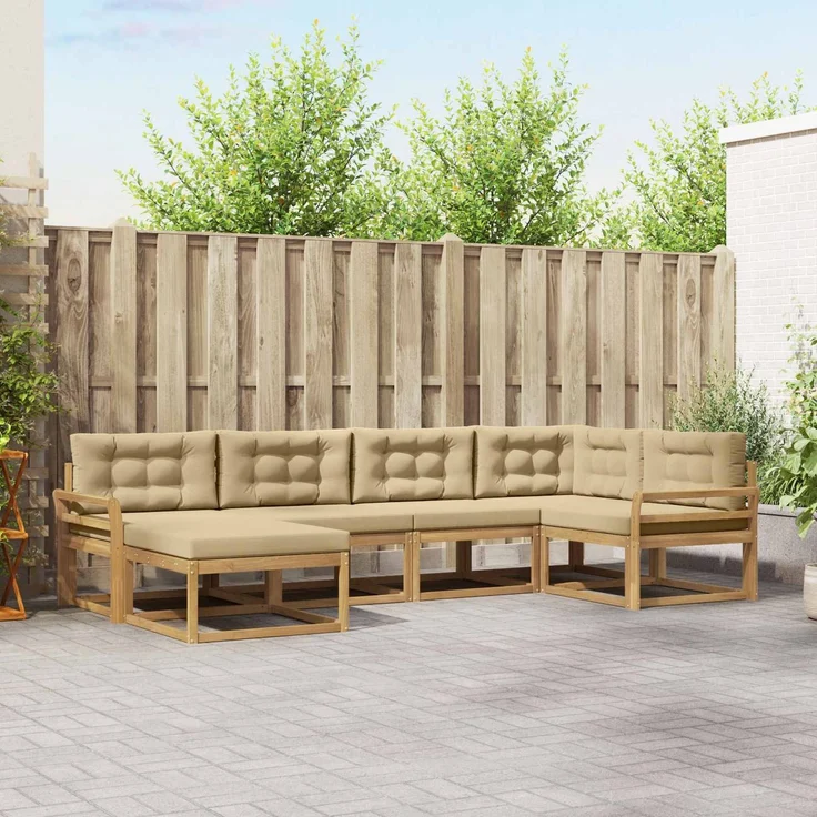 vidaXL Outdoor-Sofagarnitur 6 stk. 6-Sitzer Weiß und Beige Polyester 3386692 – Bild 1