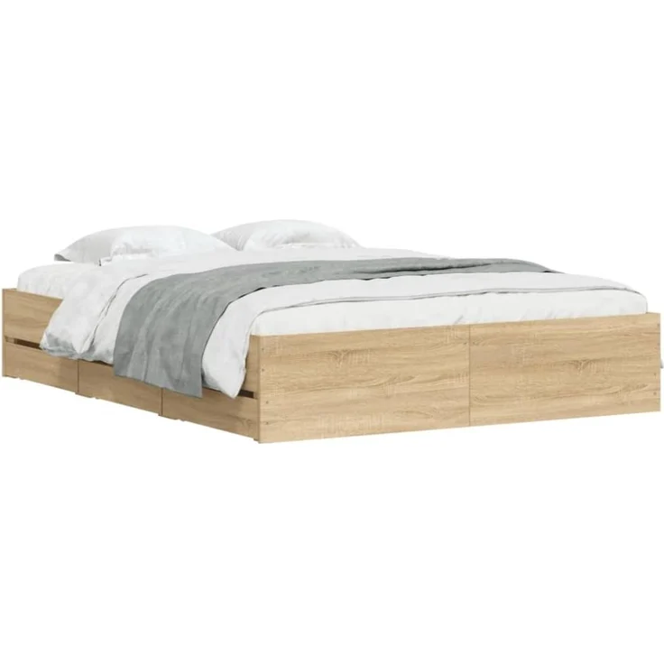 vidaXL Bettgestell mit Schubladen Sonoma-Eiche 140x200cm Holzwerkstoff 3207275 – Bild 3
