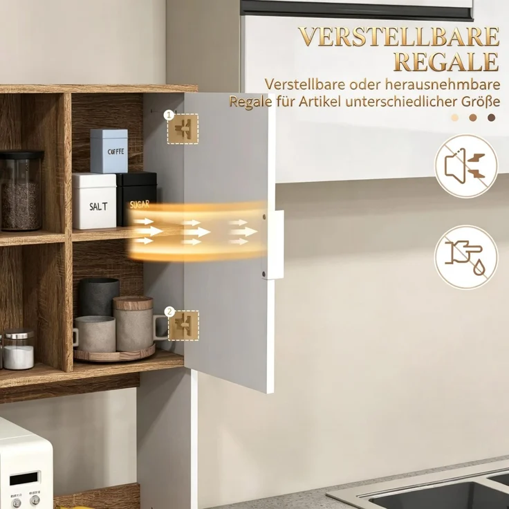 Küchenbuffet 80x40x180 cm im Industrial-Stil, 4 Türen, Schublade und Kabeldurchführungen – Bild 8