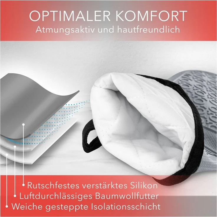 AVANA Topfhandschuhe Silikon Ofenhandschuhe Backhandschuhe Kochhandschuhe, (1 Paar Ofenhandschuhe aus Silikon), weiches Baumwoll-Innenfutter, Anti-Rutsch, Hitzebeständig bis 350°C – Bild 3