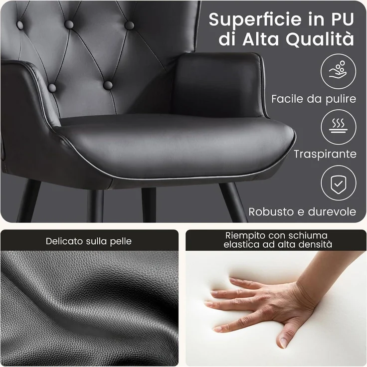 Sessel Ohrensessel Relaxsessel Kunstleder mit Hocker Schwarz pu – Bild 6