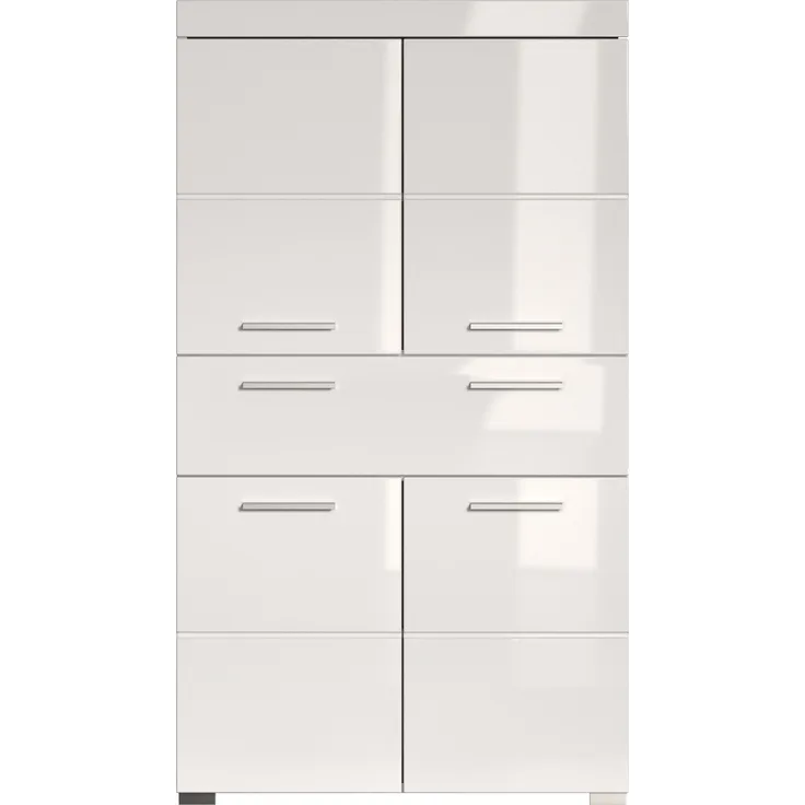 Trendteam 'Amanda' Midischrank, Holz, 132 x 31 x 73 cm, Weiß / Weiß Hochglanz