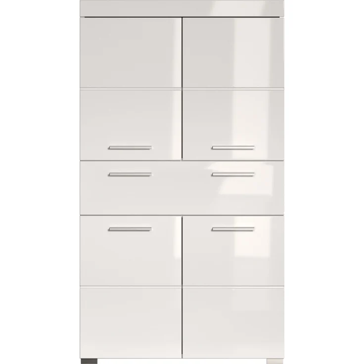 Trendteam 'Amanda' Midischrank, Holz, 132 x 31 x 73 cm, Weiß / Weiß Hochglanz