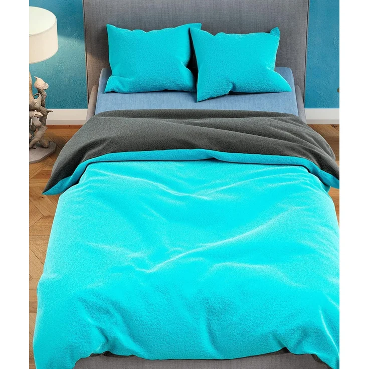 Moderne Plüschbettwäsche mit Reißverschluss - einfarbig, wendbar & warmhaltend Petrol 200x220cm + 2x 80x80cm Kissenbezug – Bild 1