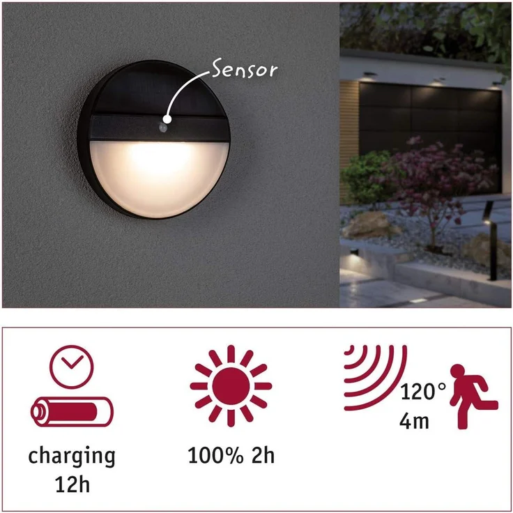 Paulmann No. 94264 Outdoor Solar Wandleuchte Elois mit Bewegungsmelder Anthrazit – Bild 14