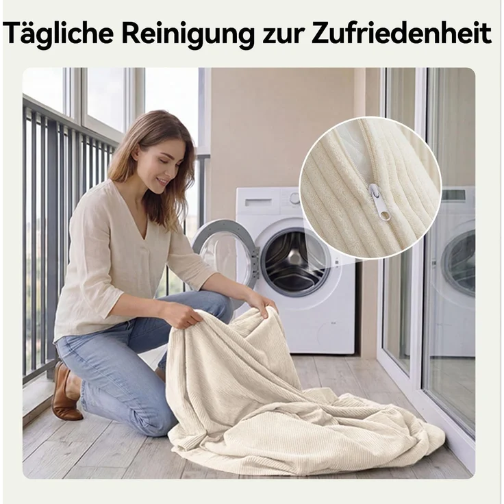 Aoxun Kordstoff Schlafsofa 200×97×70cm, 5-in-1 Umwandelbares Bodensofa, Hochdichter Schaumstoff, Haustierfreundlich, Keine Montage, Weiß – Bild 7
