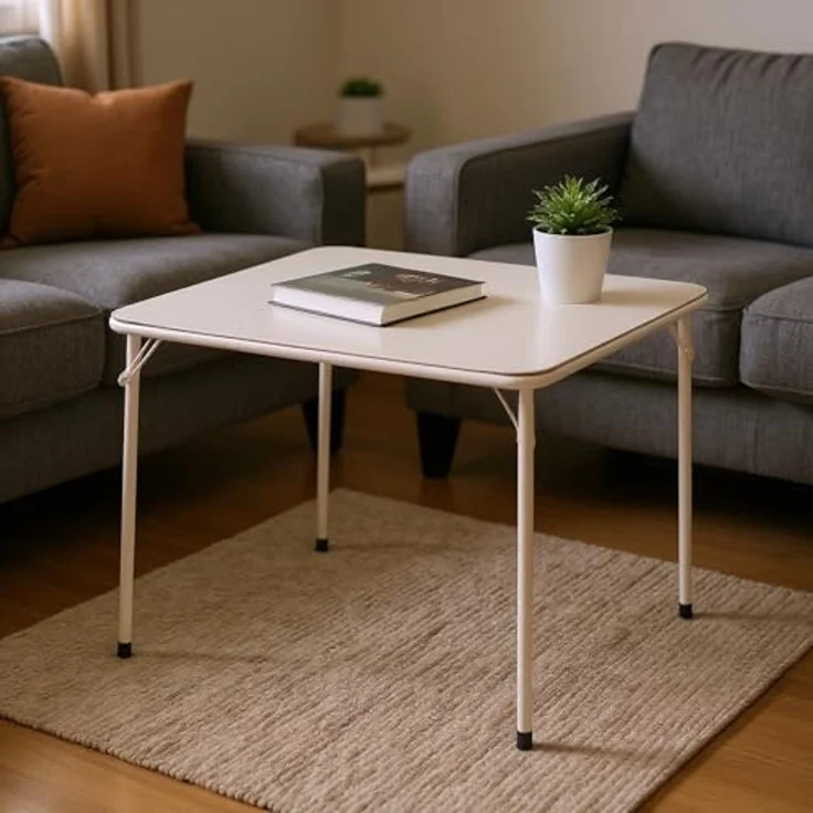 FurnitureR Moderner Klapptisch 86cm, quadratischer Falttisch mit stabilem Metallgestell, vielseitig nutzbar als Beistell-, Arbeits- oder Spieletisch, platzsparend für Wohnzimmer & Gästezimmer, Beige – Bild 2
